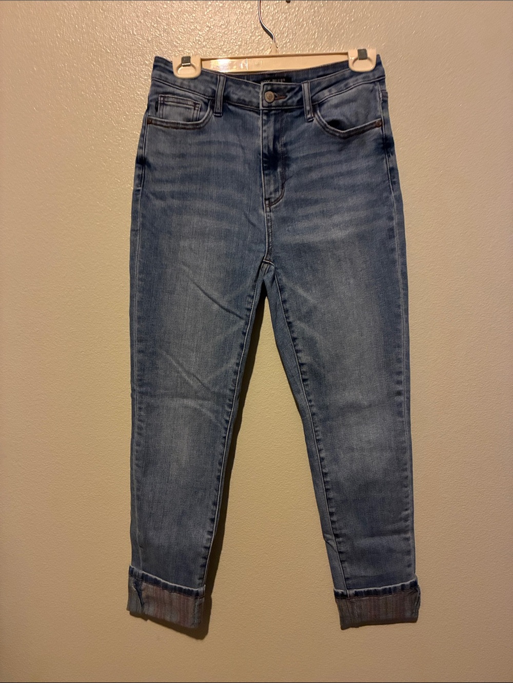 Judy Blue Light-Medium Blue Boyfriend Jeans w/ cuff